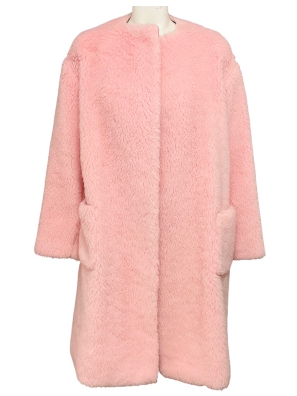 ROCHAS PINK COLLARLESS SHERPA COAT